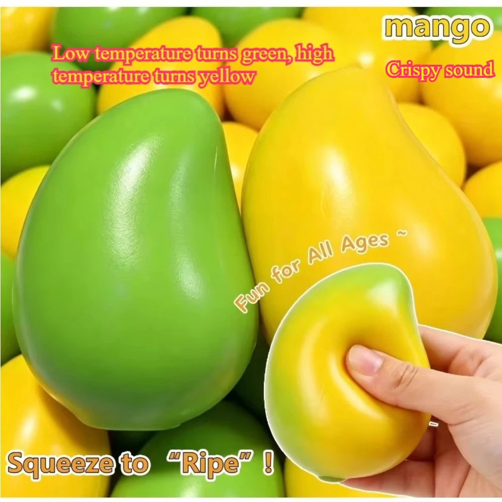 Handmade Mango Stress Relief Ball, Crispy Sound, Temperature Controlled Color Change, Colorful Mango Soft and Cute Stress Relief