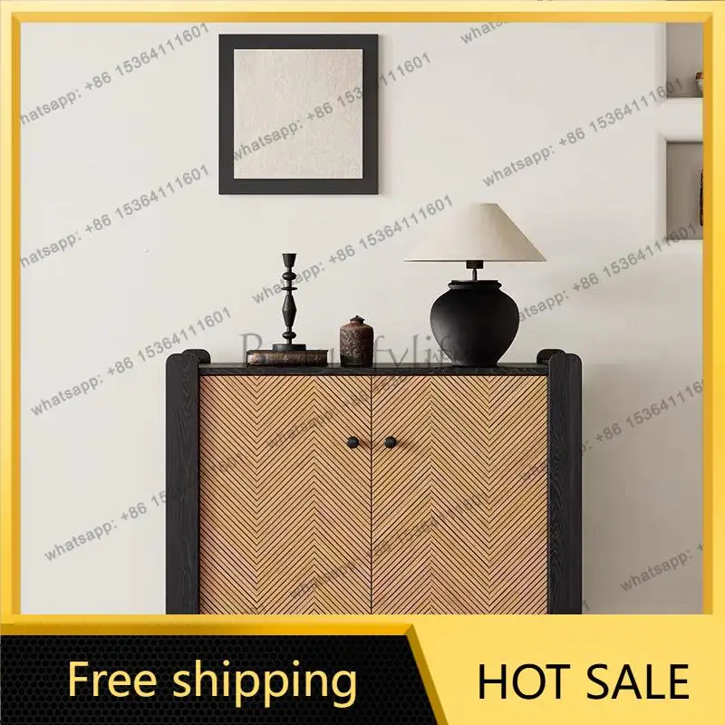 Zj. Retro side cabinet solid wood, French antique bamboo rhyme art locker
