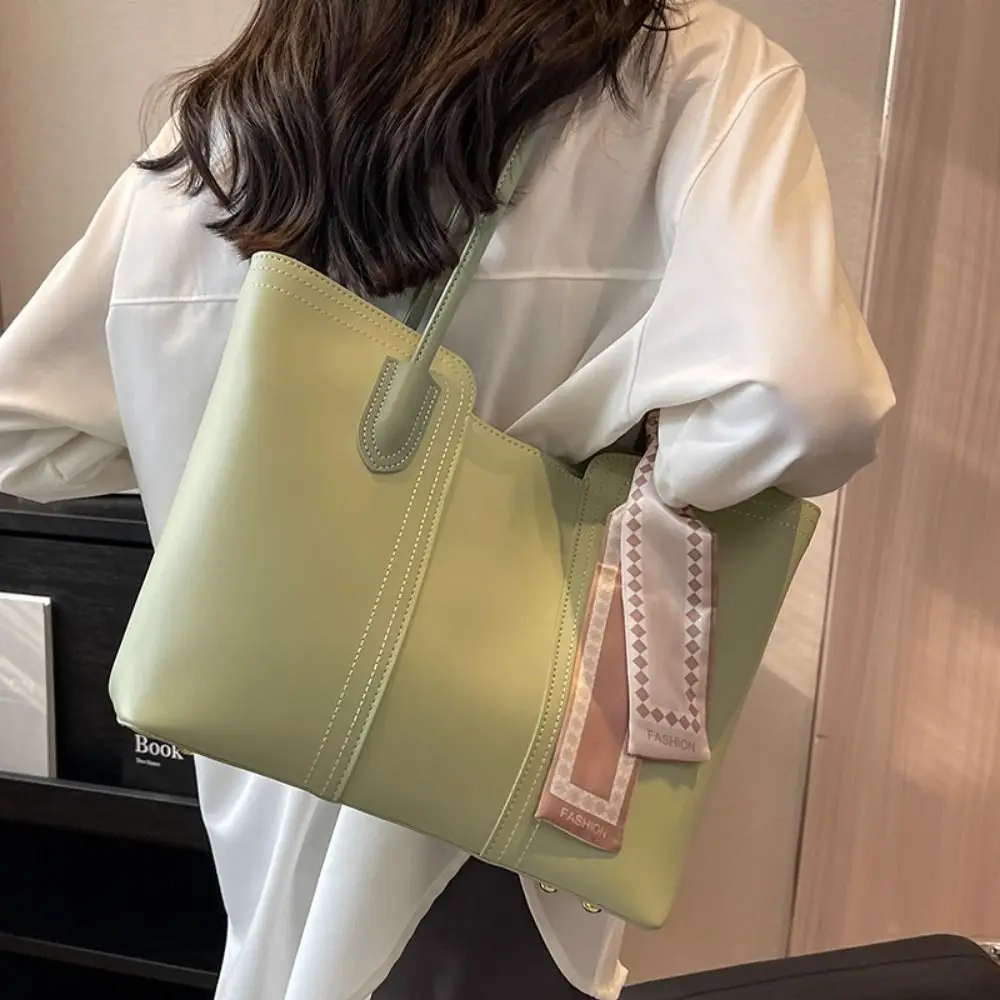 

Storage Pouch Korean Style Tote Bag Casual Silk Scarf One Shoulder Bag Polyester Solid Color Women Handbag Shopping