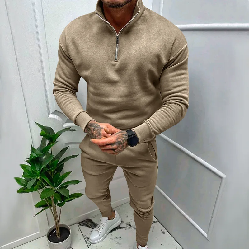 2 Pcs/Set Fall Sweatshirt Pants Set Loose Warm Stand Collar Elastic Waist  Autumn Tracksuit for Daily Wear