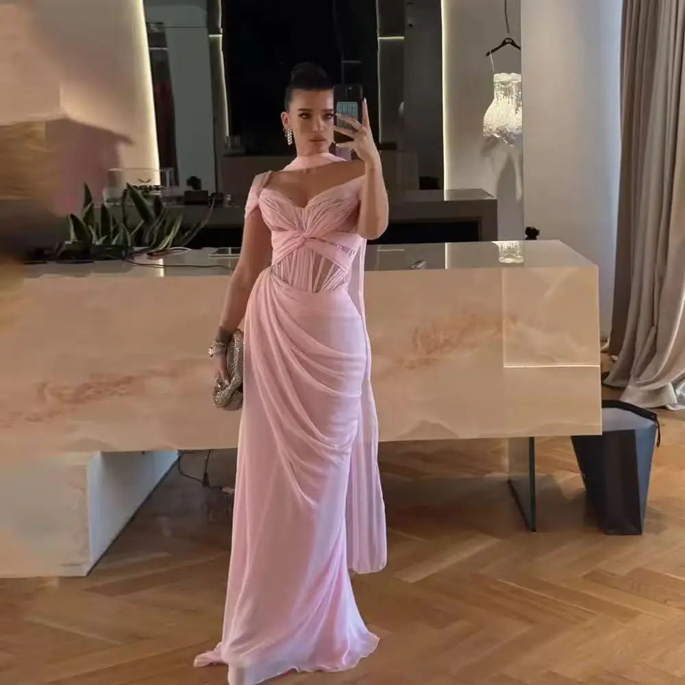 Elegantes Vintage-Abendkleid in süßem Rosa, Meerjungfrau-Stil, Chiffon, mit Schleife, maßgeschneidert für formelle Anlässe, Abschlussballkleid, Abendparty-Kleider
