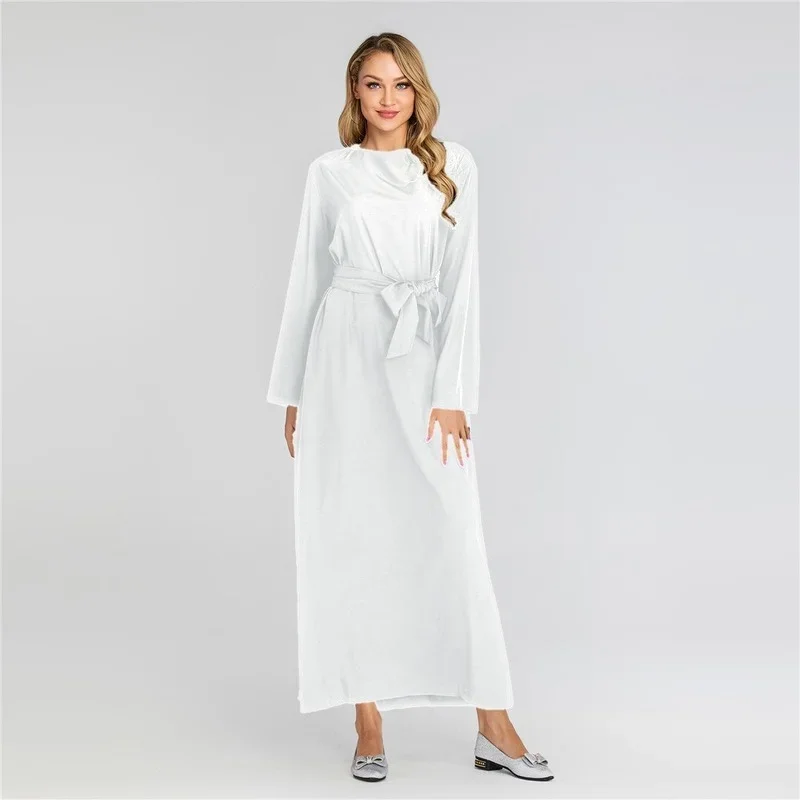 2025 Nuovo Eid Femme Abiti Donna Abaya Dubai Turchia Tinta unita Ropa Mujer Envio Gratis Abbigliamento musulmano Robe Musulman Vetement