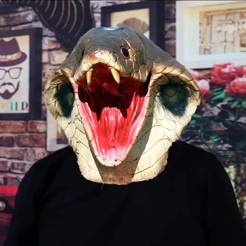 

Маска животного на Хэллоуин, ужасный головной убор кобры, реквизит для розыгрыша, поставка для ролевых карнавальных вечеринок в форме змеи