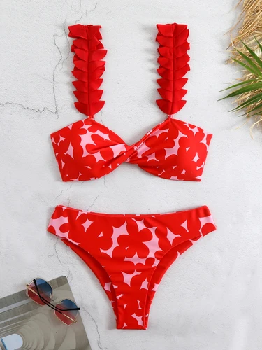 Nuevo conjunto de Bikini Floral de cintura baja, traje de baño para Mujer, tendencia 2024, Bikini Bandeau, traje de baño para Mujer, trajes de baño brasileños, ropa de playa