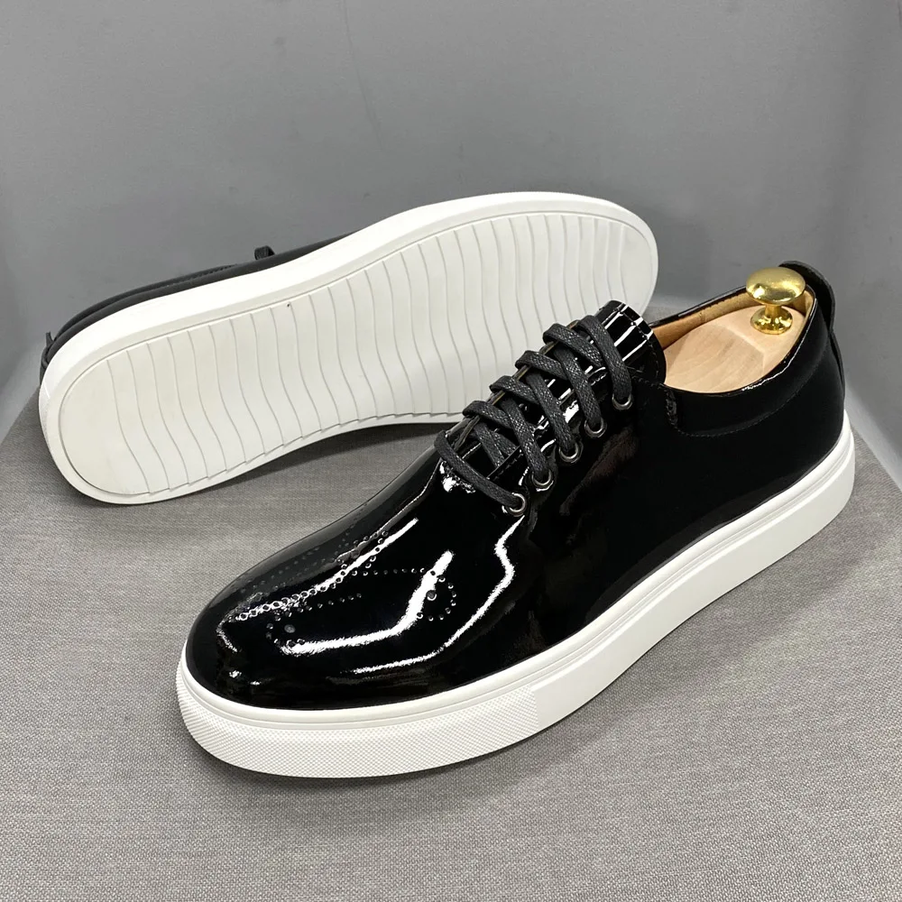 Luxury High Quality Mens Casual Shoes Patent Leather Lace Up Autumn Brand Comfortable Flat Oxford Shoes for Men Trendy Sneaker