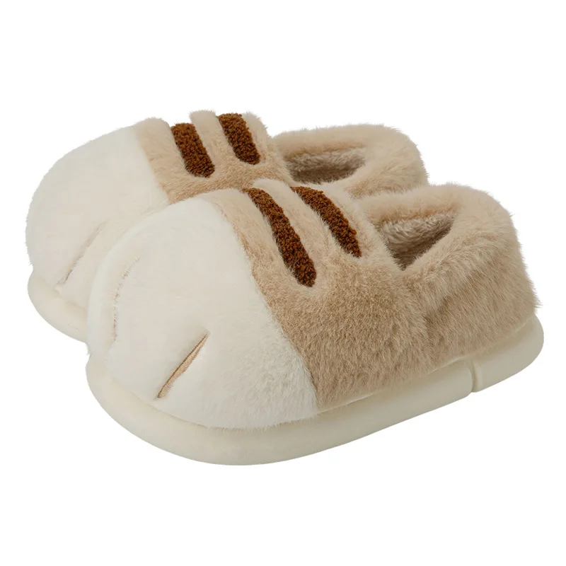 Pantoufles d'hiver en peluche pour enfants, griffe de chat, animal de dessin animé, chaussures pour enfants, tongs plates, joli petit chaton, pantoufles d'intérieur douces