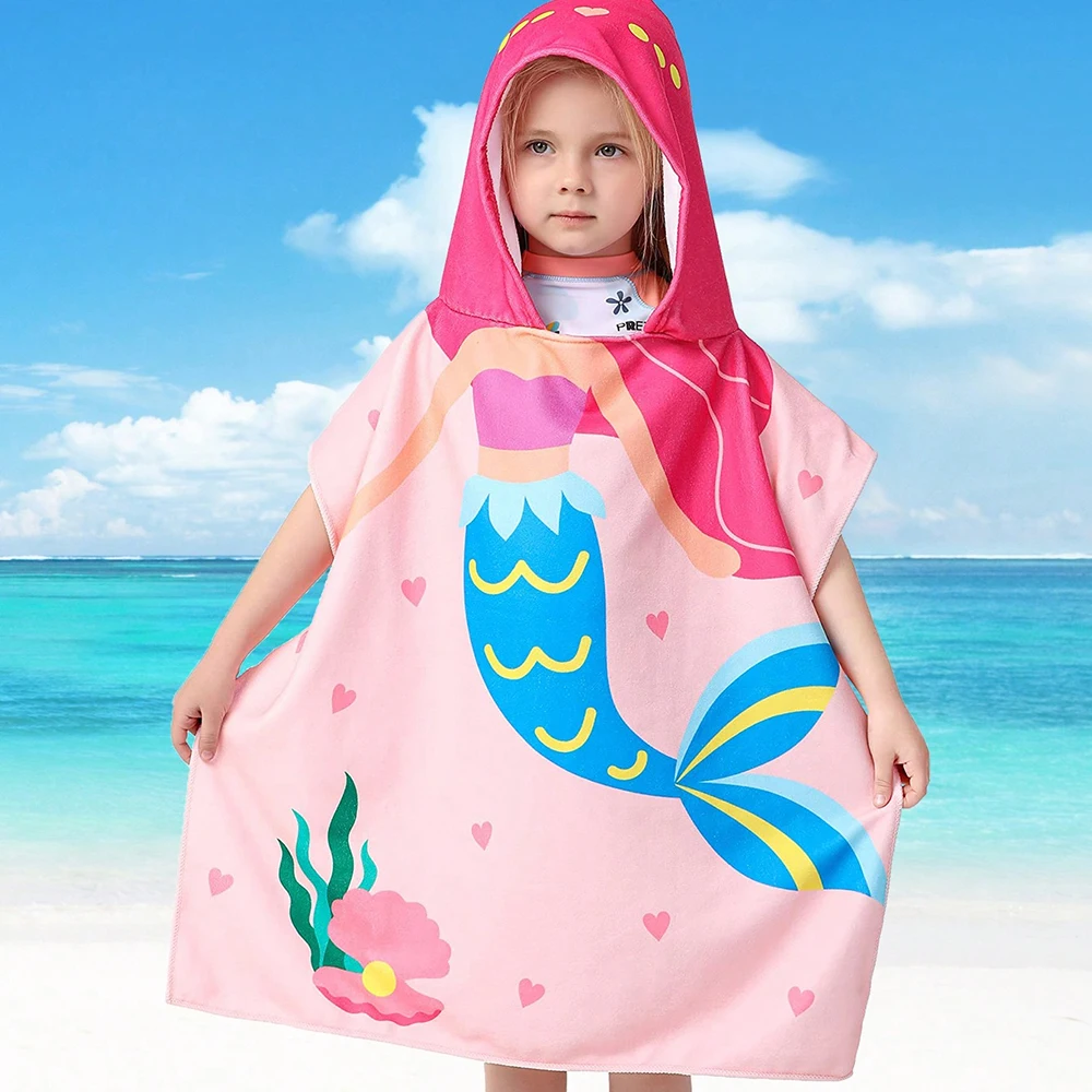 Children Bathing Stuff Kids Hooded Cape Towel Boy Shark Bathrobe Baby Dinosaur Bath Towel Girls Unicorn Beach Towel Wrap Blanket