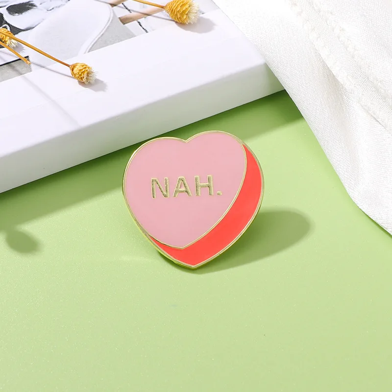 Cartoon pink love enamel badge Creative English letters NAH pin buckle small brooch clothing bags hats accessories jewelry gifts