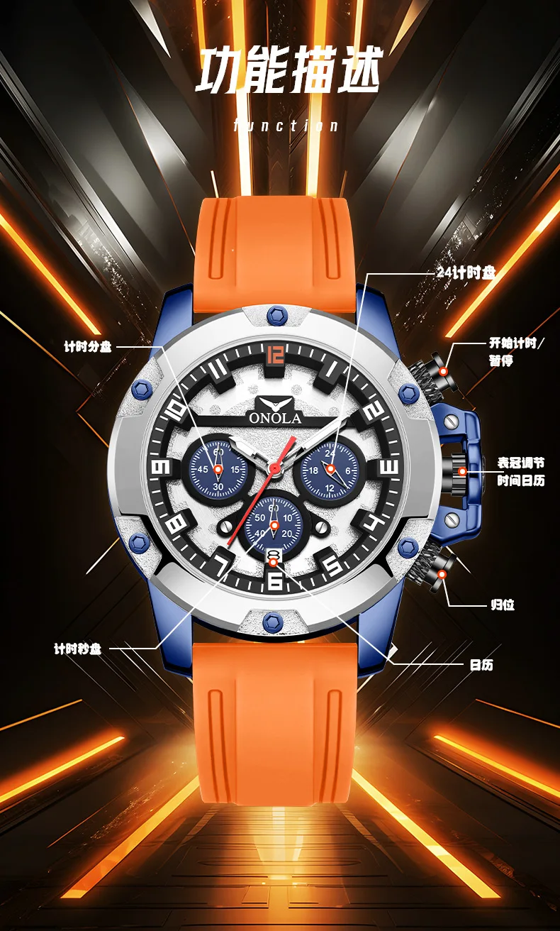 2025 New Men's Watch Luminous Chronograph Running Seconds Watch Waterproof Silicone Strap Quartz Watch