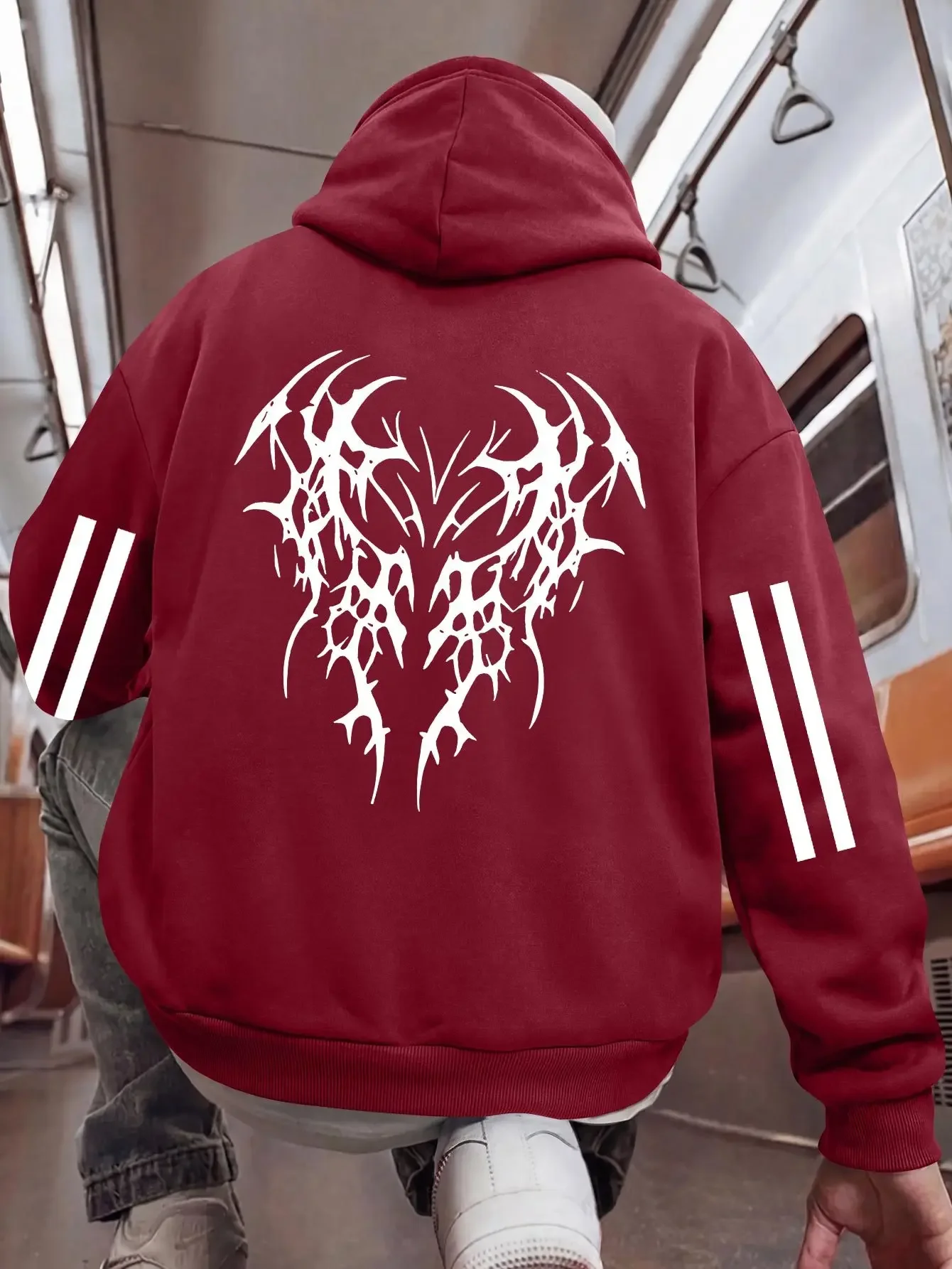 White Thorn Abstract Heart Back Print Hoodie Unisex Oversized Dark Grunge Streetwear For Men Women Daily Outfit