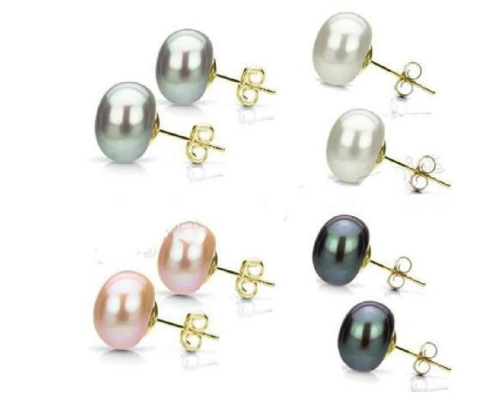 

10-11mm 4pc Wholesale Natural Genuine Akoya white brack pink grey Pearl Stud Earrings Jewelry