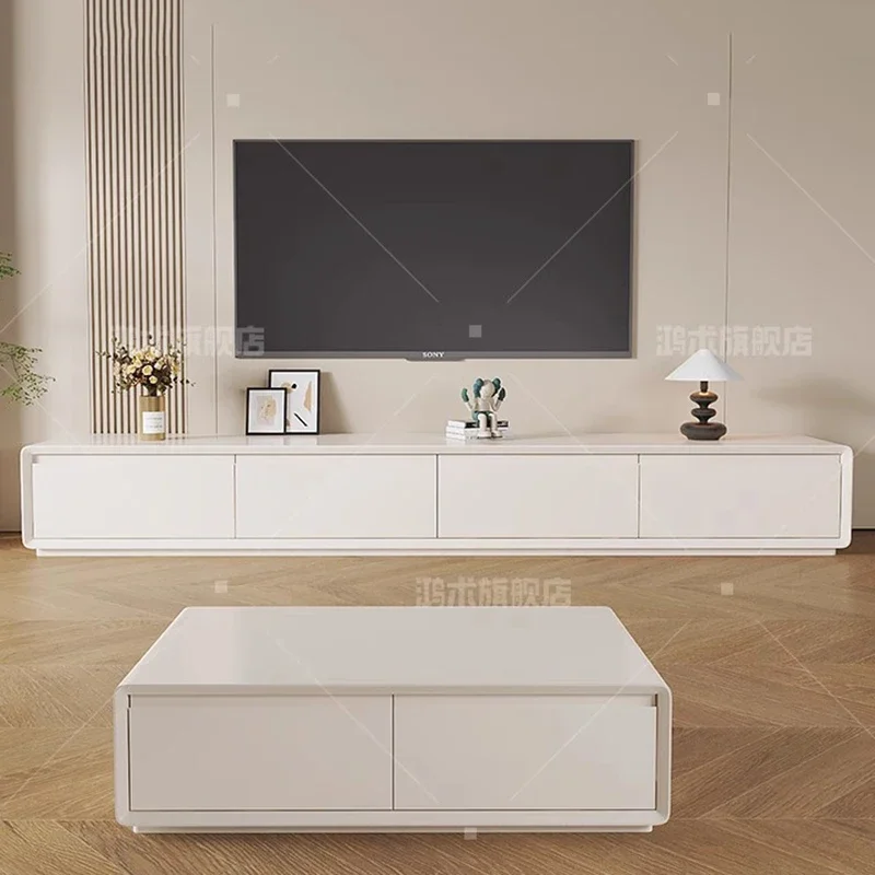 طاولة تلفزيون بيضاء كلاود كريمية مصممة حديثة ديكور فاخر كبير الحجم حامل تلفزيون خشبي أرشيفادوريس أثاث عصري #4