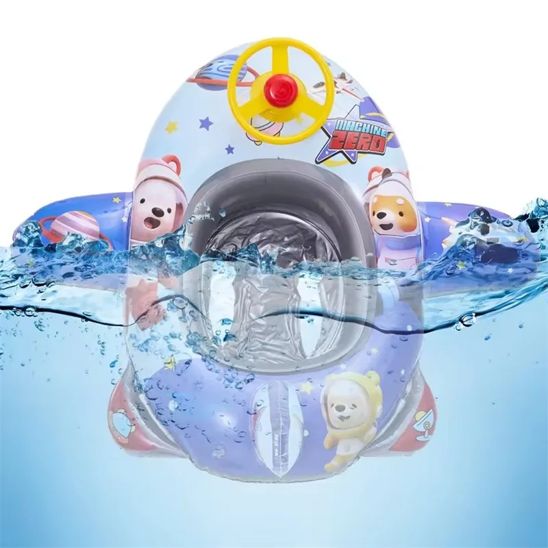 Baby Swimming Ring with Cartoon Pattern Inflatable Pool Floating Seat Circle with Steering Wheel Summer Water Toys Supplies