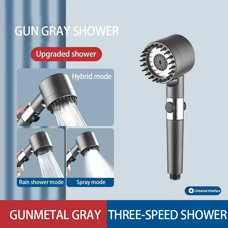 

High Pressurized Filter Shower Head 3-mode Adjustable Spray with Massage Brush Rain Faucet Bathroom Accessories