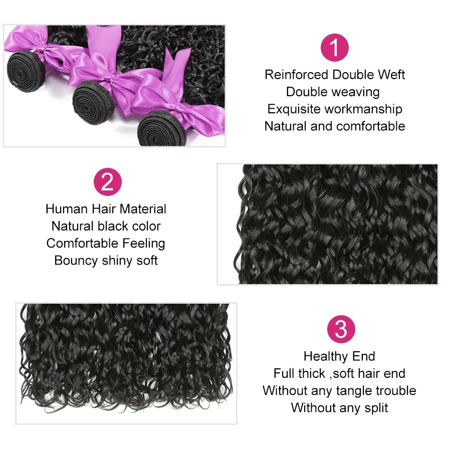 28 30 32 Inch Human Hair Bundles Water Wave Bundles Raw Hair Bundles Brazilian Hair Extensions Deep Curly Human Hair Bundles