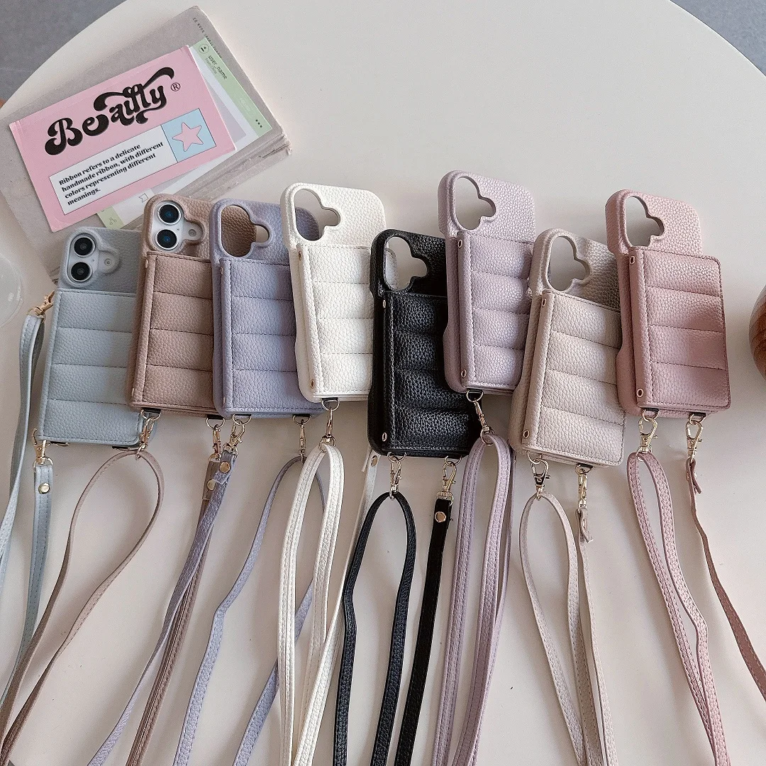 

Luxury Crossbody 3D Leather Card Slot Wallet Case For iPhone 11 12 13 14 15 16 17 Pro Max Plus Shockproof Mirror Phone Cover