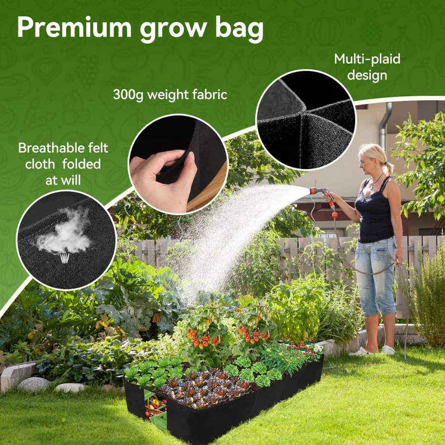 Fabric Raised Garden Bed, Large Garden Grow Bags Breathable Planting Containers with 4/8 Grids Reusable Heavy Pot Garden Tool