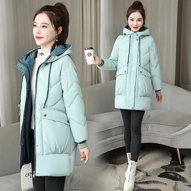 2023 New Winter Jacket Thicken Overcoat Parka Down Cotton Coat Women\'s Long Hooded Bread Clothes Korean Loose Casual Outwear