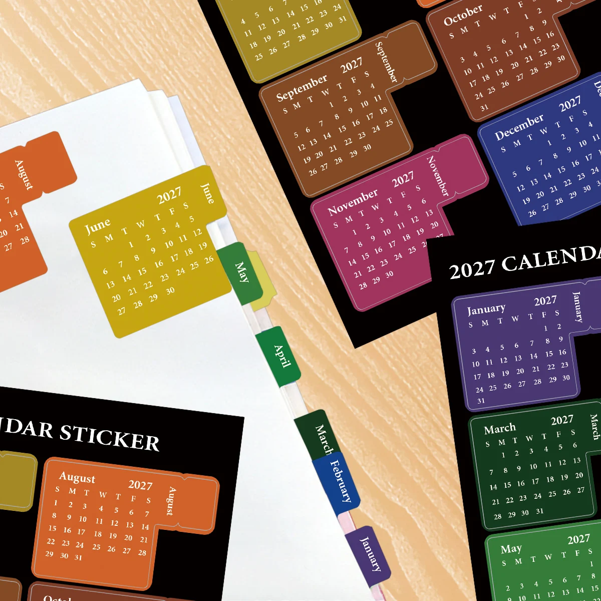 2 Stück 2027 Kalenderaufkleber mit Index-Tabs, Monatsplaner-Etiketten für Scrapbooking, Tagebücher, Notizbücher, Planer, Terminverfolgung – Detail 6