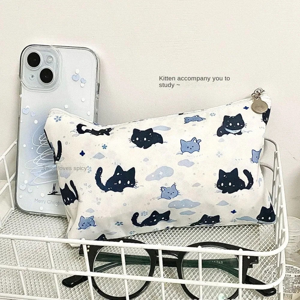 Kitten Print Cute Printed Pencil Case Trendy Lovely Pencil Case Stationery Storage Bag