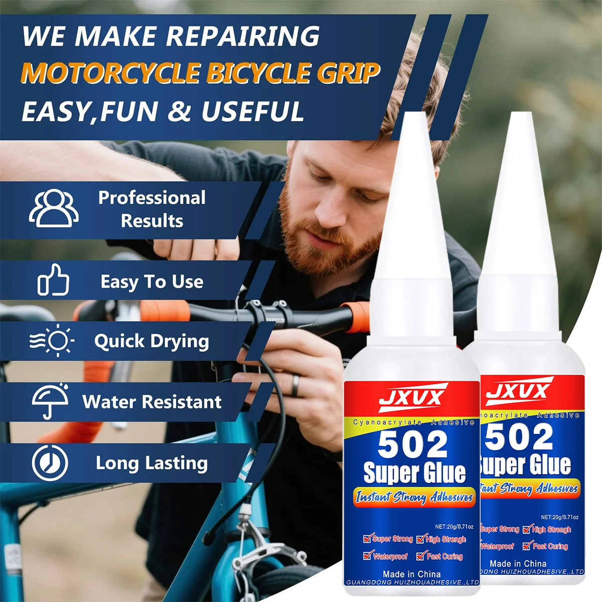 502 Super Glue 10.7oz, Cairan Perekat Segera Berbentuk Cair dari Cyanoacrylate untuk Kerajinan Kayu, Perbaikan Furnitur, Lem CA Serbaguna yang Kuat untuk Logam, Kaca, Plastik, Keramik, Kulit.