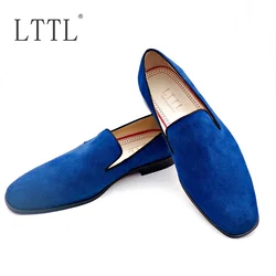 Free Shipping Navy Blue Suede Loafers Luxury Designer Men Leather Shoes Handcrafted Summer Casual Shoes Flats Male Dress Shoes