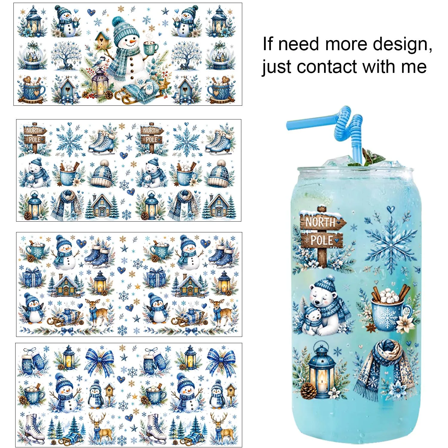 X mas Happy Christmas season Theme UV DTF Sticker Waterproof DIY Decals 3D transfers uvdtf stickers 16oz uv dtf cup wraps