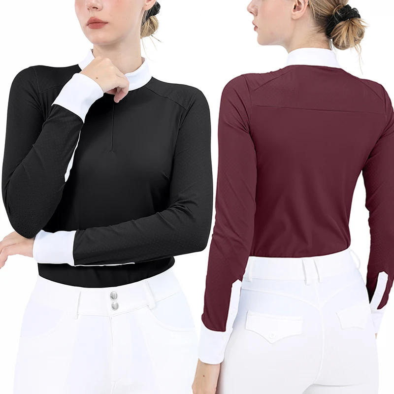 LLLION Equestrian Longsleeve Shirts for Women Horse Riding Tops Female Breathable Equestrian T-Shirts Horses Racing Blouse