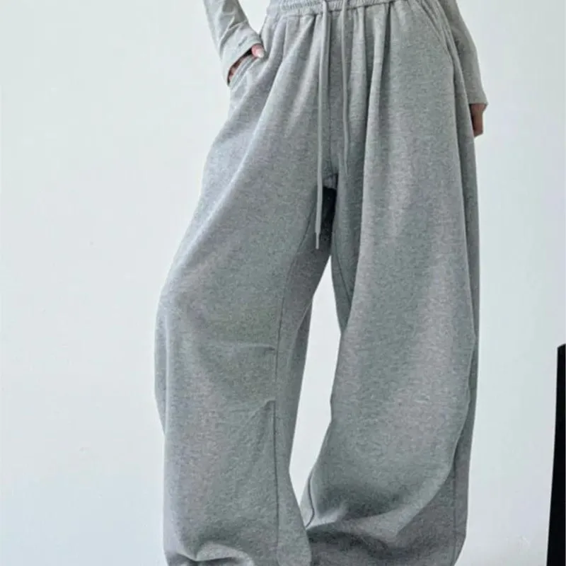Y2K Street Style Pants For Women Spring Autumn Casual Tie-Waist High-Waist Loose Wide-Leg Floor-Length Trousers Pantalones