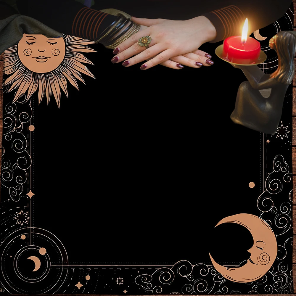 Nappe d'autel soleil triple lune 50/75cm, Nappe de tarot, Nappe de divination, Housse Wicca, Tapis d'oracle, Décoration d'intérieur, Style sorcière et Cottagecore