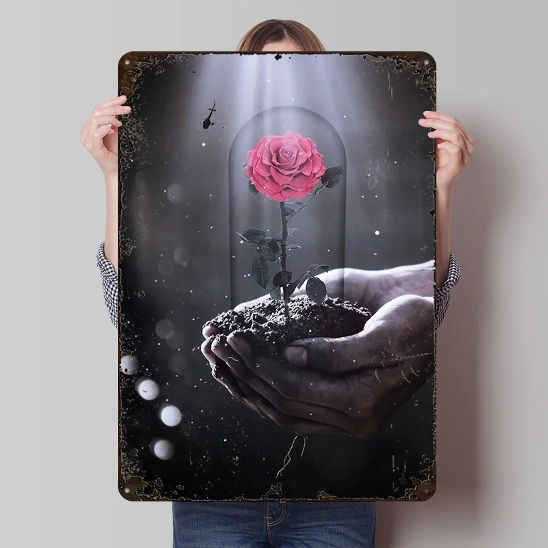 Rose Under Bell Metallposter, Individuelle Wandkunst, Retro Vintage Blechschilder für Männerhöhle, Bürodekoration, Gaming-Dekoration, Zimmer und Haus