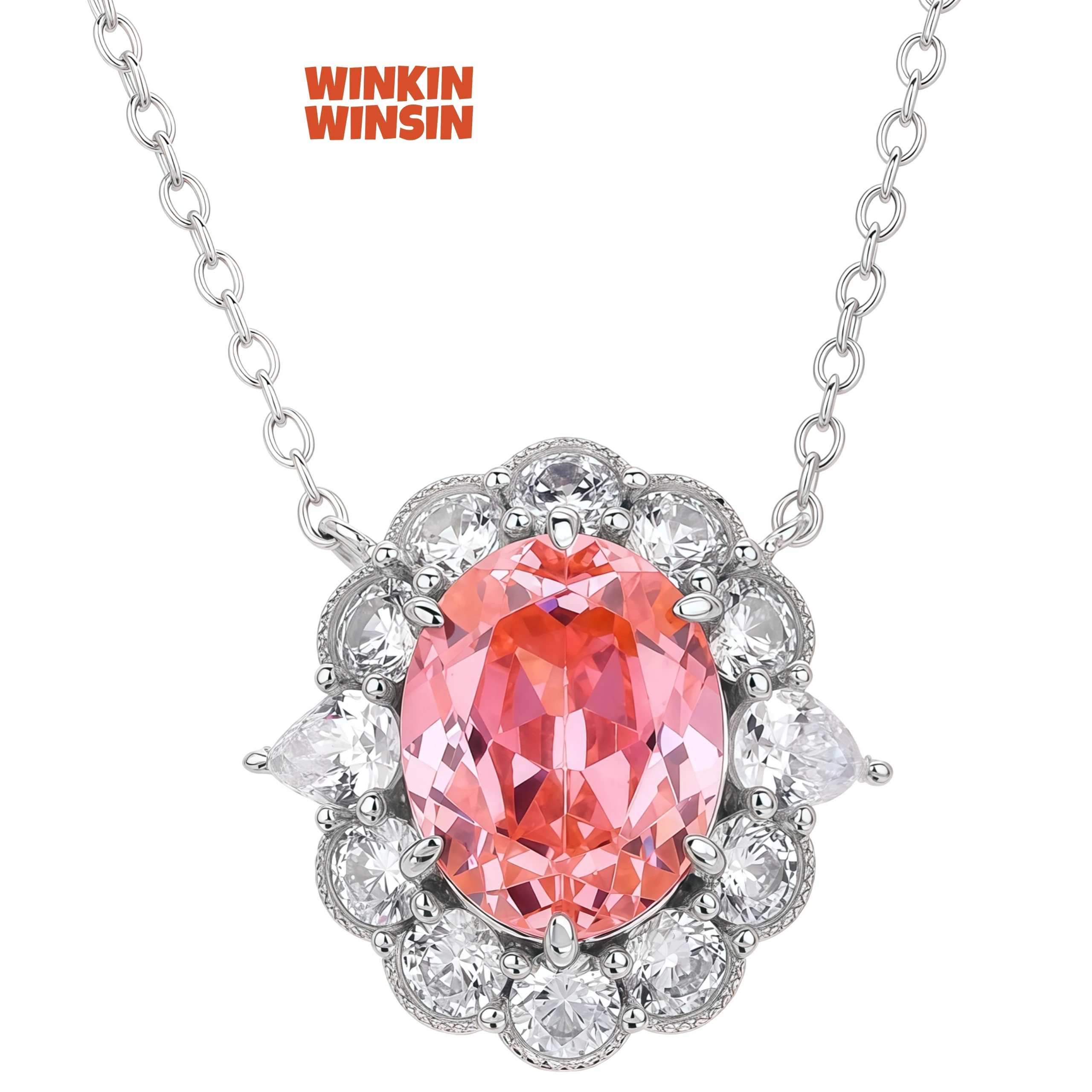 

WINKIN WINSIN Brand MST S925 Pure Silver Women's Necklace Electroplated With Platinum High Quality Pink Necklace Jewelry