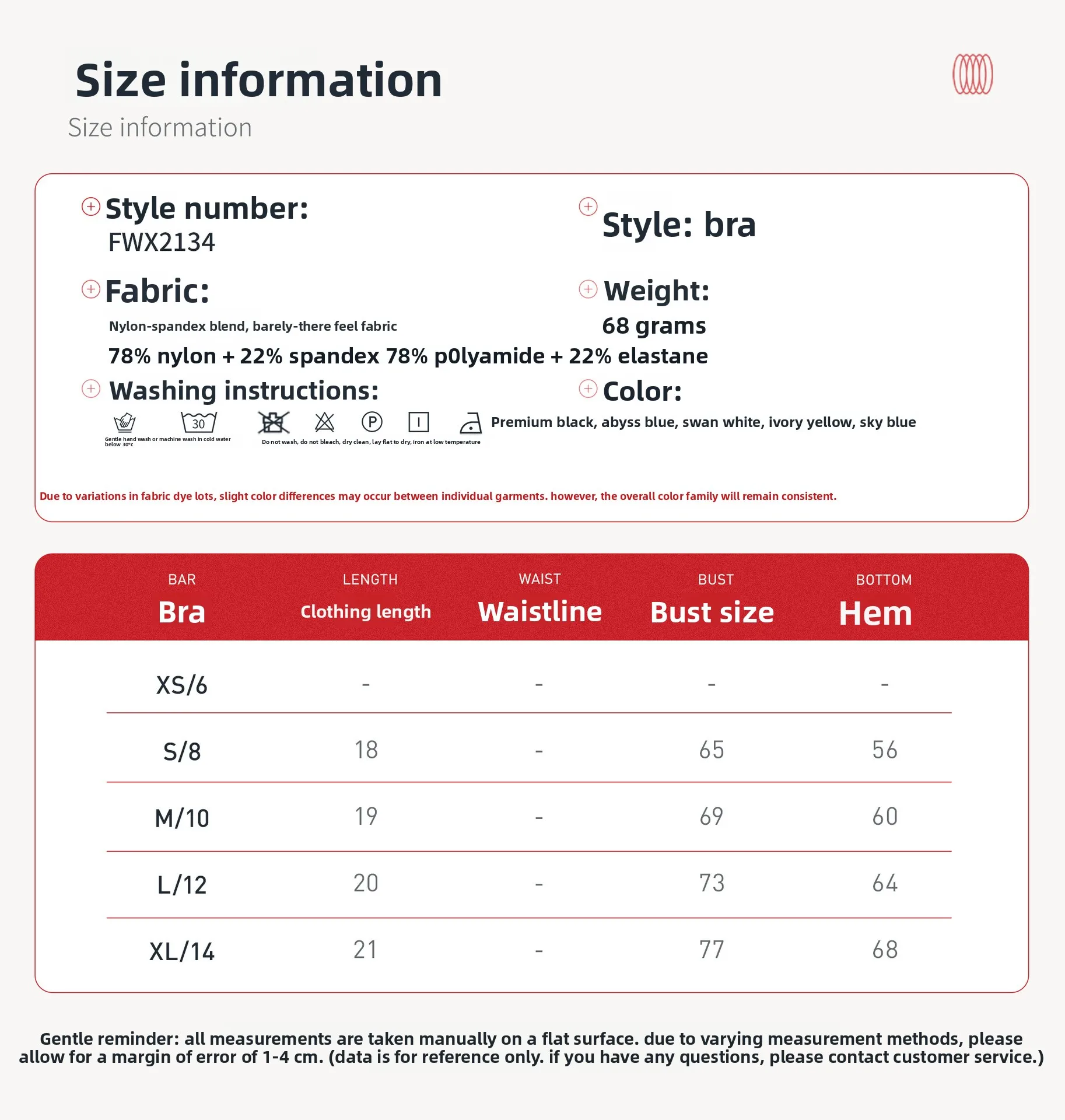 Size chart and fit details