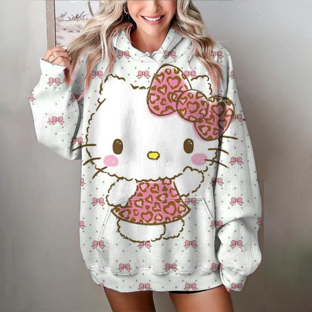 Disney Sanrio Hello Kitty 3D Hoodie Sweatshirt Woman Clothing Harajuku Long Sleeve Hooded Pullover Sweatshirts Sport Hoodies