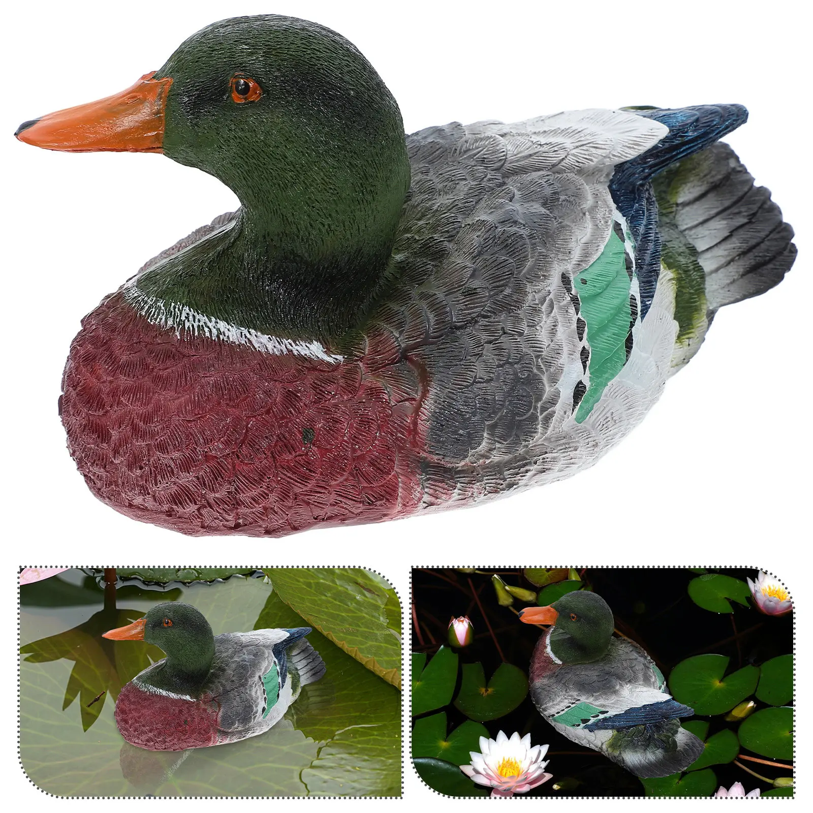 Resin Floating Duck Garden Decor for Ponds Water Features Planters Realistic Wind Responsive Outdoor Lawn Decoration Water