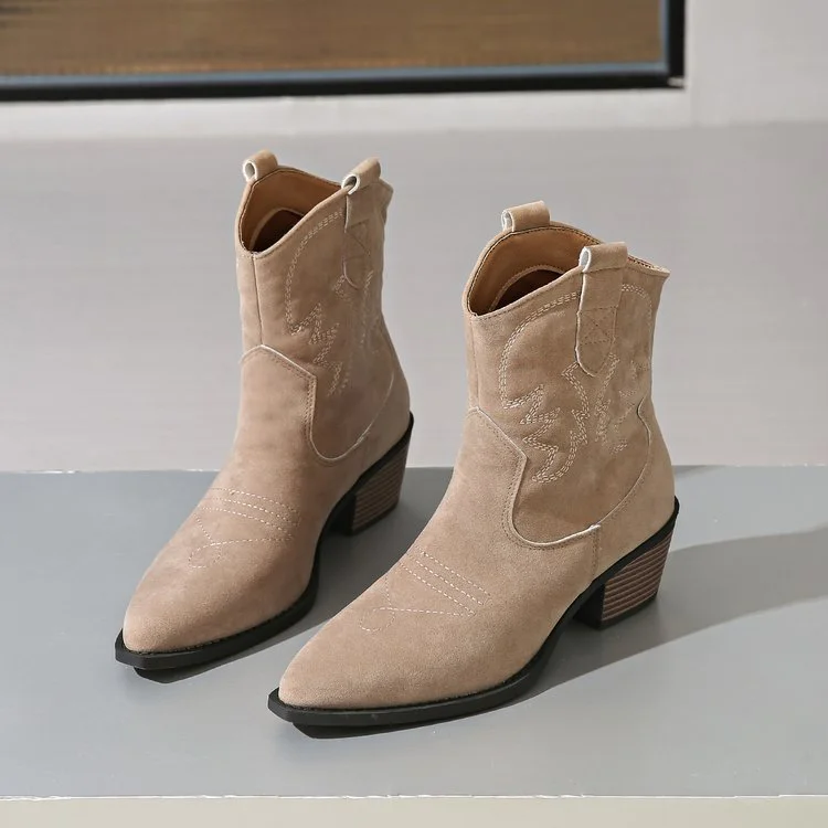 Botas occidentales Retro para Mujer, botines Martin de tacón grueso puntiagudo, Zapatos de plataforma, botas largas marrones para Mujer 2024