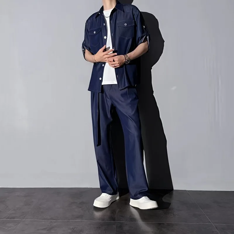 Tagkita Loose Fit Summer Men's Denim Set Thin Short Sleeve Shirt And Pants Two-Piece Fashionable And Cool Sensation