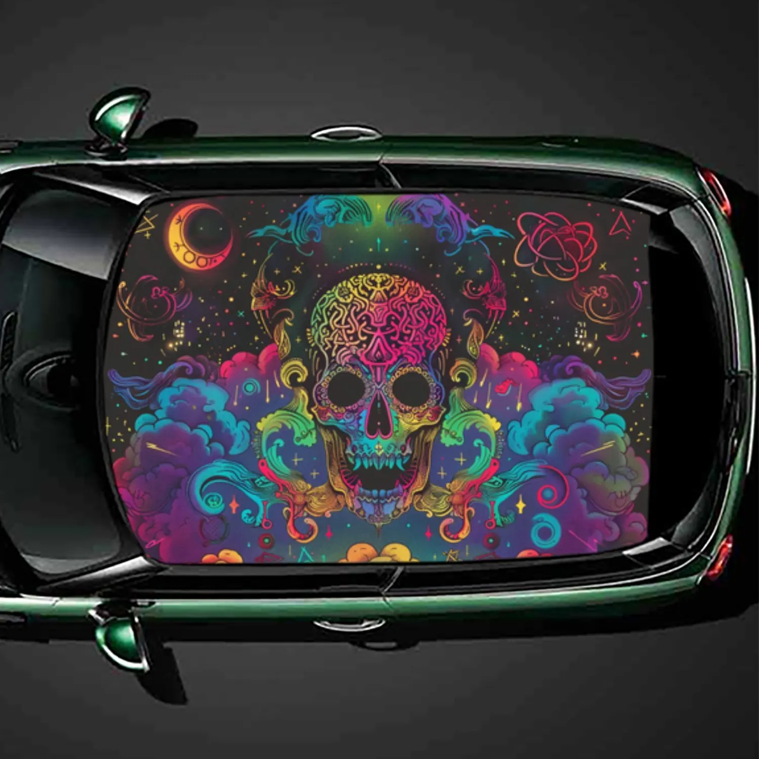 

Красочная виниловая пленка на крышу автомобиля из ПВХ с черепом туманности, самоклеящаяся водонепроницаемая автомобильная наклейка, декоративная пленка против царапин для Sed