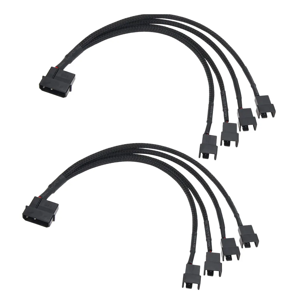 2Pcs Fan 1 to 4 Converter Cable Fan Splitter Extension for Atx Case Cooling System High Conductivity Low Resistance Braided