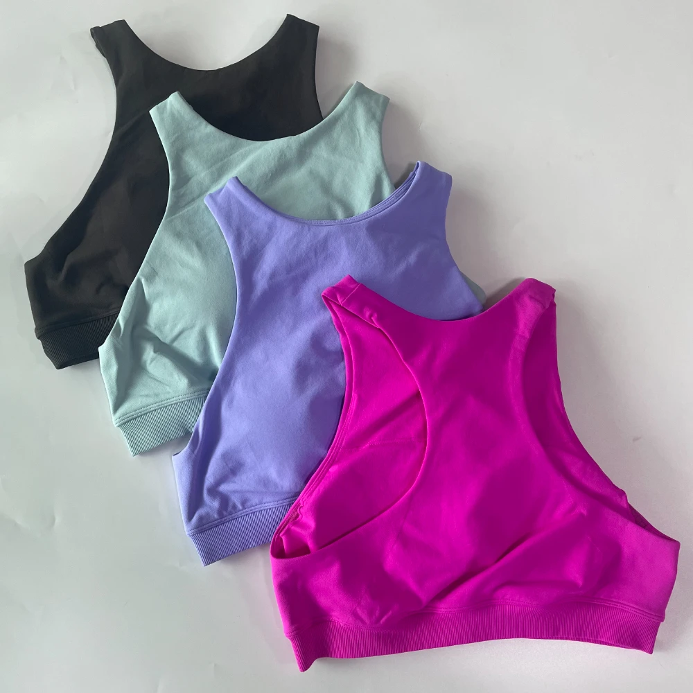 Pericic Racer Bra Damen Gepolsterter Nahtloser Yoga-BH Hohe Stützfunktion Sport-BH Herausnehmbare Cups Geripptes Unterband Workout Gym Crop Top BH – Detail 6