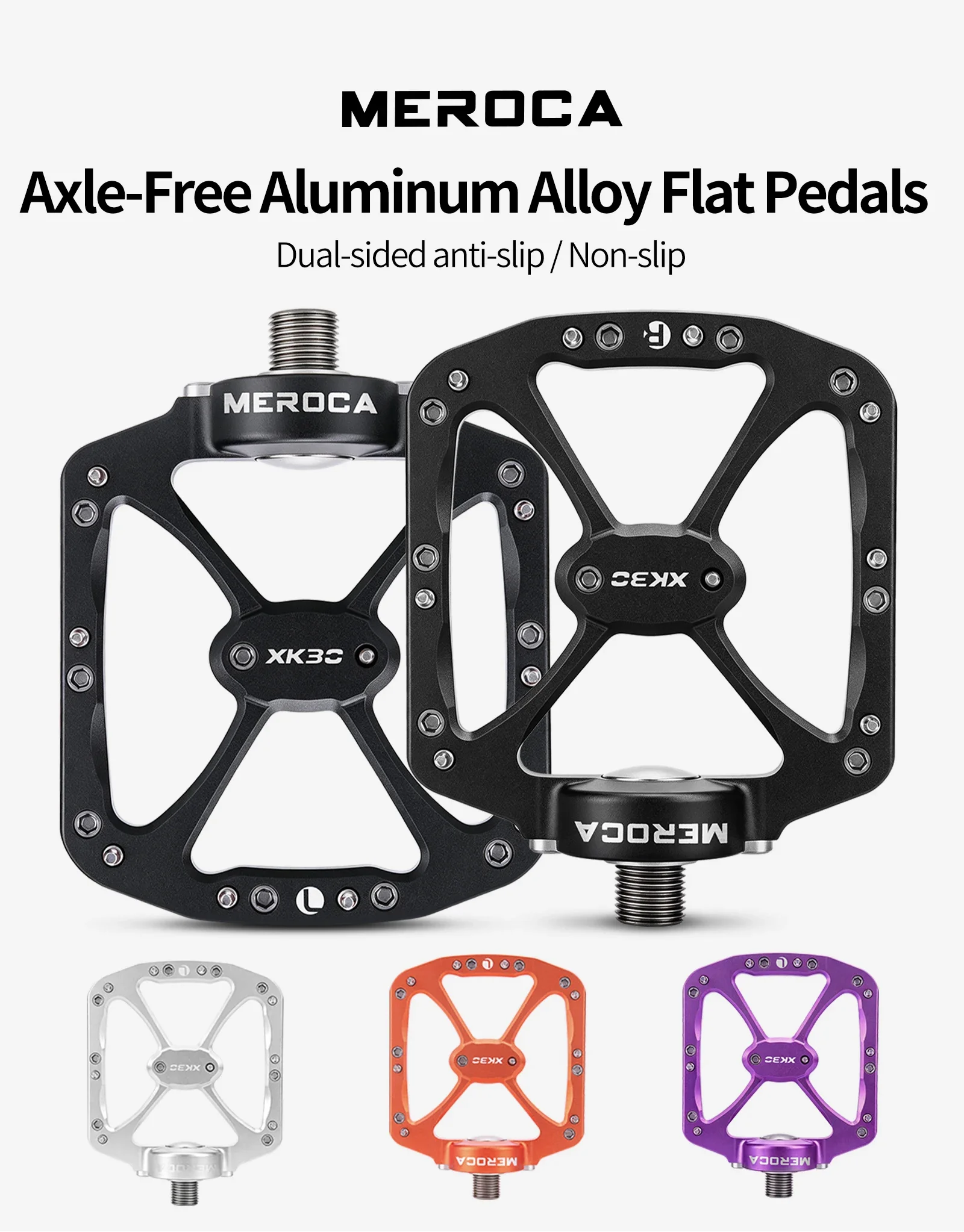 MEROCA CNC Aluminiumlegierung, abgedichtete Lager, rutschfeste Pedale, Achsenlose Fahrrad-Flachpedale 9/16" für Mountainbike- und Rennradpedale – Detail 1