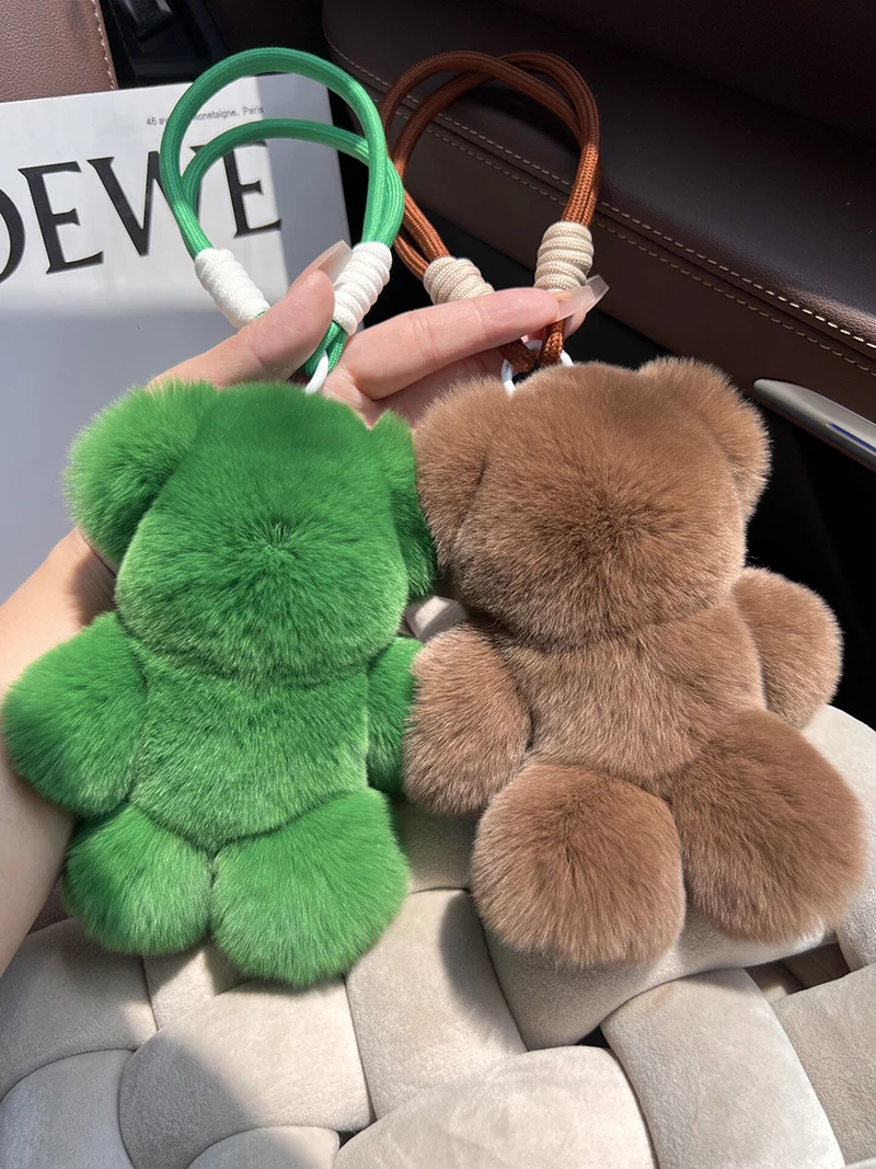 Bonito real lontra pele de coelho urso de pelúcia carro chaveiro pingente high-end brinquedo de pelúcia bolsa pingente presente