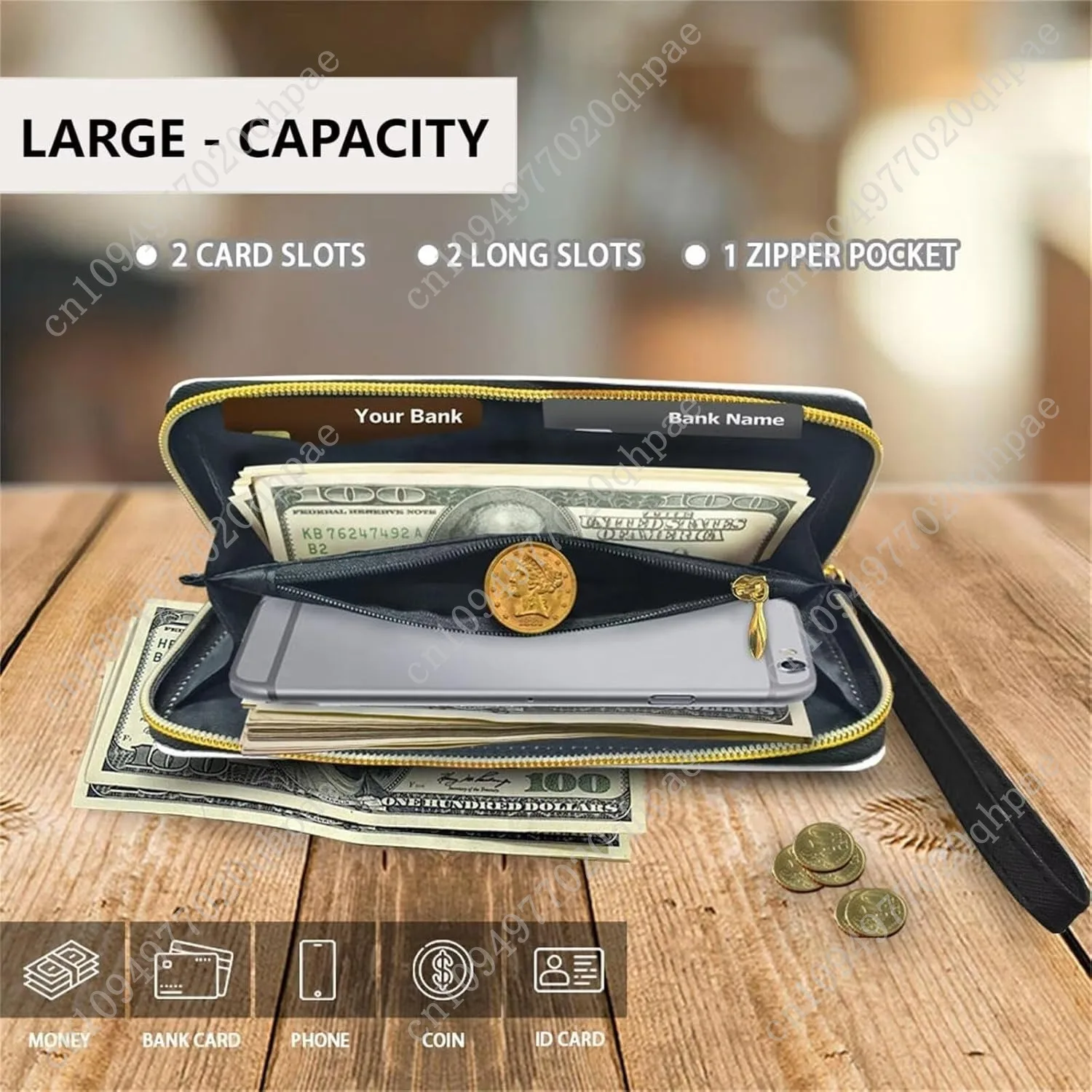 Cute Dachshund Dogs Zip Around Wallet for Women Cartoon Puppy Printed Long Purse Credit Card Holder Bifold, Paws Grey Travel Pho