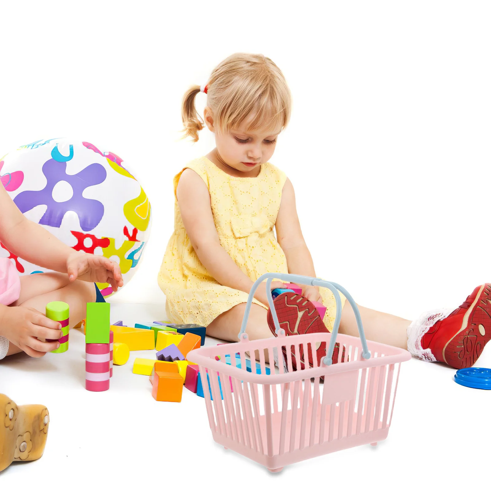 Mini paniers de courses en plastique couleur Macaron, 6 pièces, panier d'épicerie portatif, chariot de marché en Imitation rotin pour enfants, jeu de simulation