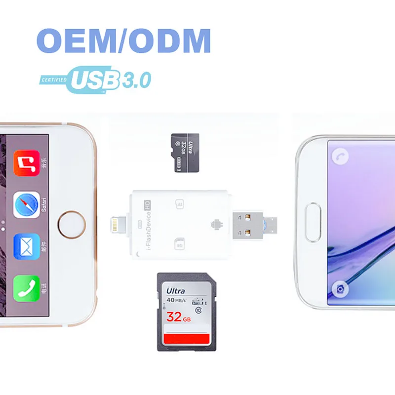 

3 In 1 Memory Card Reader With MICRO USB Lightning Port Support TF/SD For PC Laptop MacBook Smart Phone Send Type C adapter