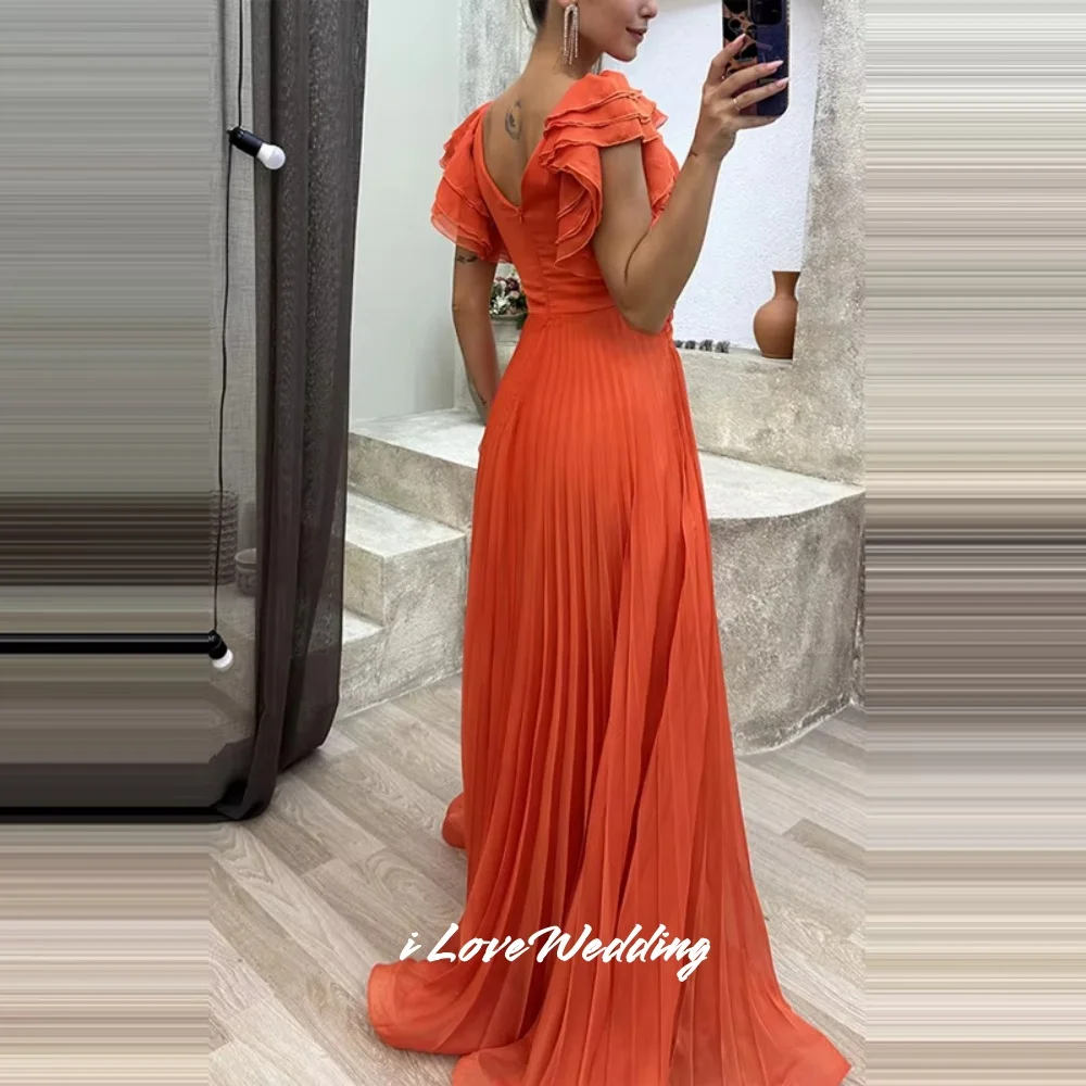 Rose Pink O-Neck Evening Dresses 2025 Cap Sleeves Ruffles A Line Floor-Length Pleated Prom Dress Wedding Party Dress Customized