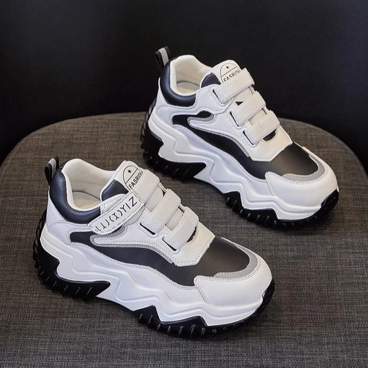 

New style breathable mesh surface women's sneakers with platform and foreign trade magic tape thick-soled sneakers