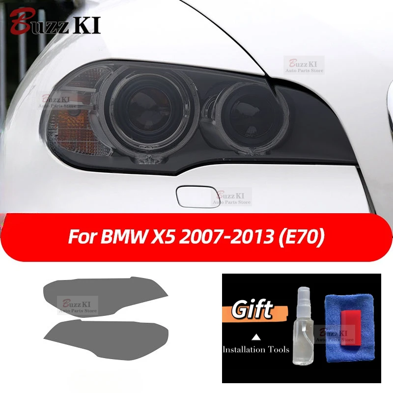 For BMW X5 E70 X5M M Performance 2007-2013 2 Pcs Car Headlight Protective Film Front Light Transparent Smoke Black TPU Sticker