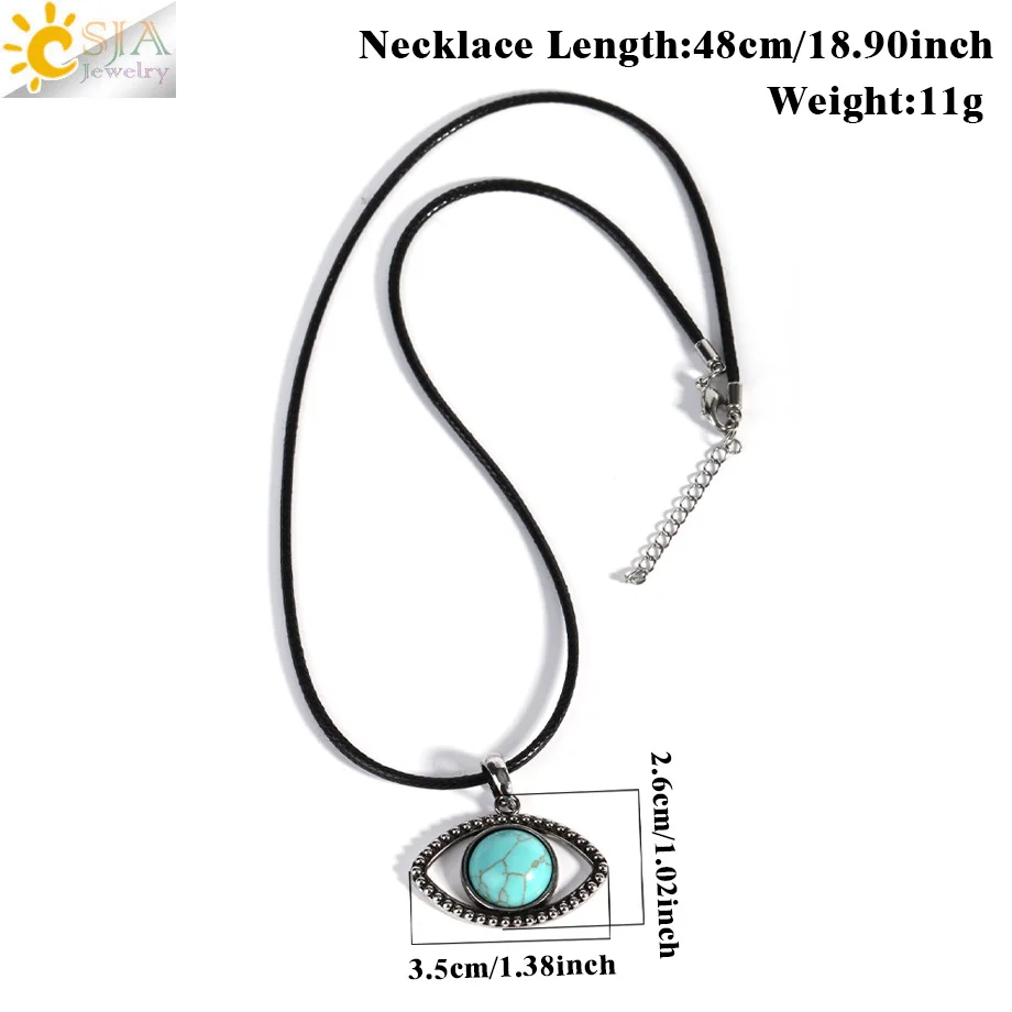 CSJA Eye Shape Pendant Necklace Healing Natural Stone Round Cabochon Bead Tiger eye Amethysts Crystal Jewelry Gift H568