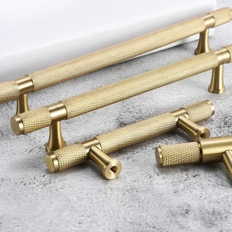 Cross Knurling Cupboard Wardrobe Dresser Drawer Shoe Cabinet Knobs Brushed Copper Hardware Solid Brushed Brass Furniture Handles